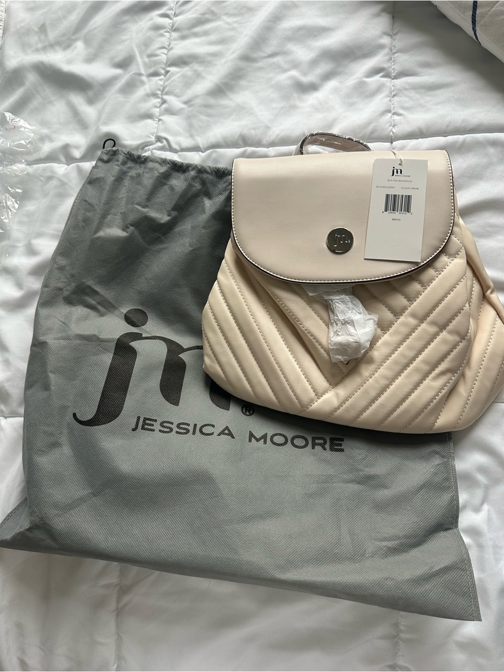 Jessica Moore Cream Quilted Mini Backpack